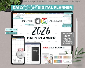 2026 Digital Planner, Goodnotes Planner, Hyperlinked Planner, Daily planner, Apple Reminder Digital Planner, Google Calendar, Magic Stickers