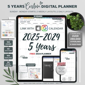 Digital Planner, Goodnotes Planner, Portrait Digital Planner, 2025 2026 -2029, Five Years Digital Planner, Hyperlinked Planner, Stickers