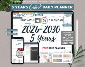 2026-2030 Five Year Digital Planner, iPad Goodnotes Planner (Digital Download)