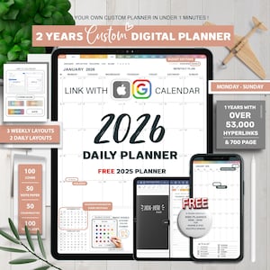 2026 Digital Planner, Goodnotes Planner, Hyperlinked Planner, Daily planner, Digital Planner Portrait, Apple Reminder, Google Calendar