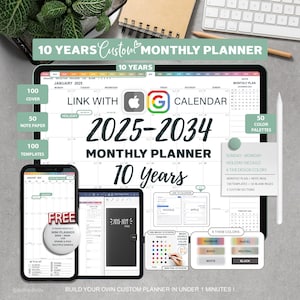 Digital Monthly Planner Goodnotes, 2025 - 2034 Ten Year, ipad planner, Goodnotes Planner, Digital Calendar Planner, Monthly Planner Calendar