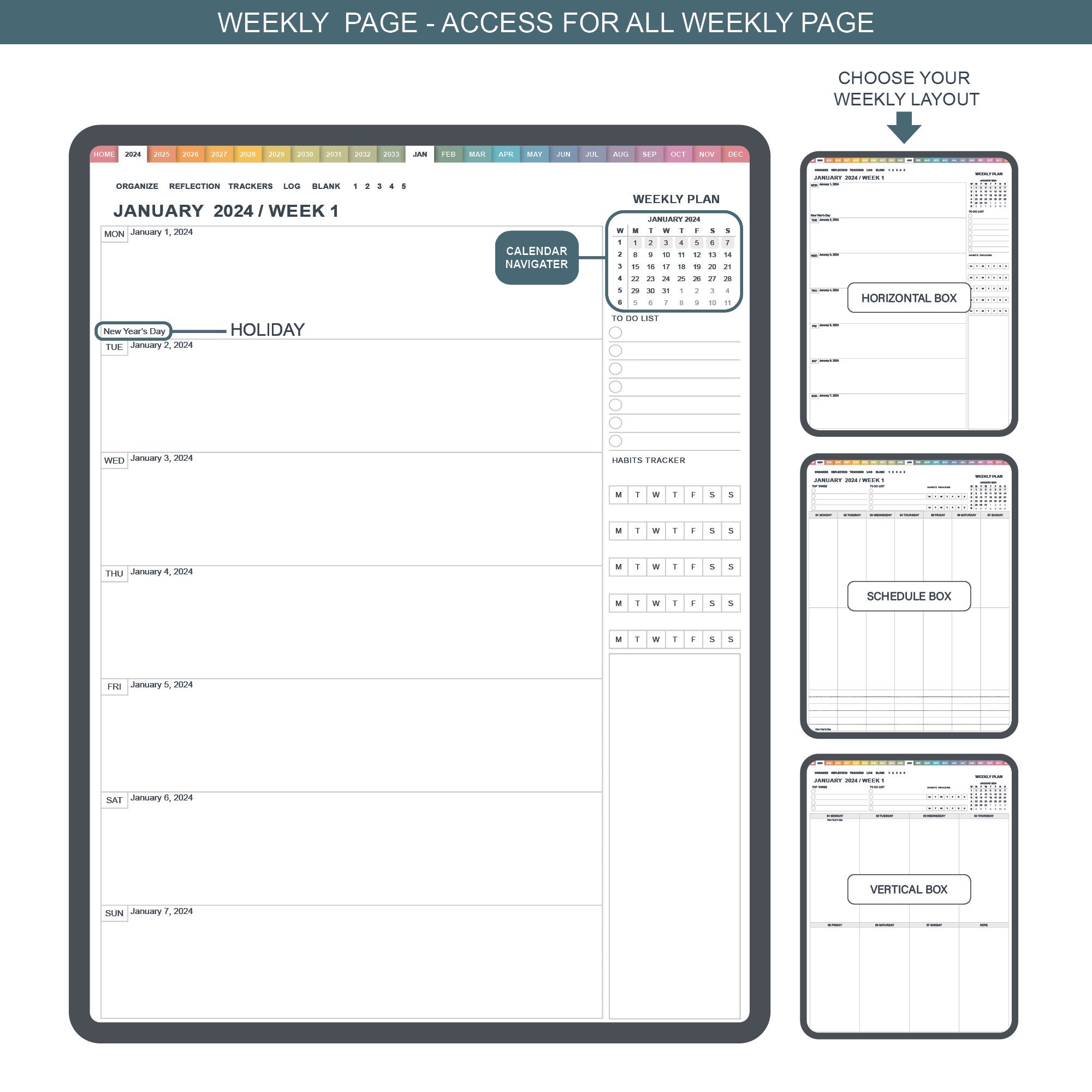 Digital Weekly Planner, Goodnotes Planner, Portrait Digital Planner