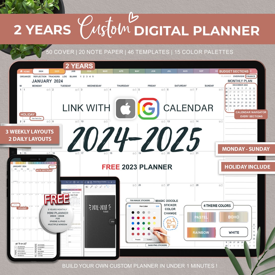 2024 2025 Digital Planner, Goodnotes Planner, Hyperlinked Planner