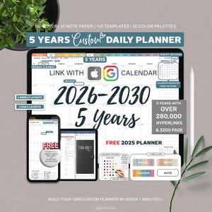 ALL in One Digital Planner, Goodnotes Planner, 2026 2027 - 2030, Five Year Digital Planner, iPad Planner, Hyperlinked Planner, Stickers