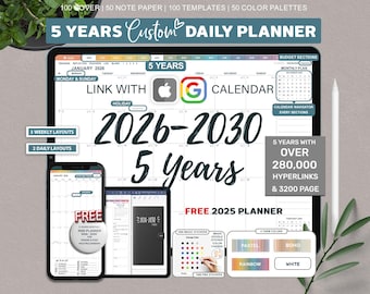 ALL in One Digital Planner, Goodnotes Planner, 2026 2027 - 2030, Five Year Digital Planner, iPad Planner, Hyperlinked Planner, Stickers