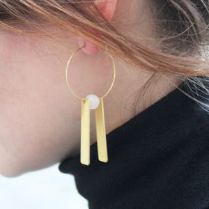 Golden earrings - gold earrings - white pearl earrings - geometric earrings - mothers day - birthday gift / SATELLITE