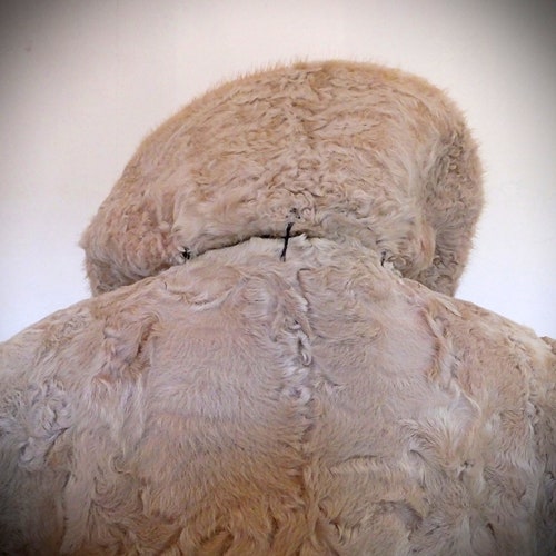 Shops 1980s mountain goat fur overcoat - fox fur collar - knee length - beige - button up - size medium - versatile - classy