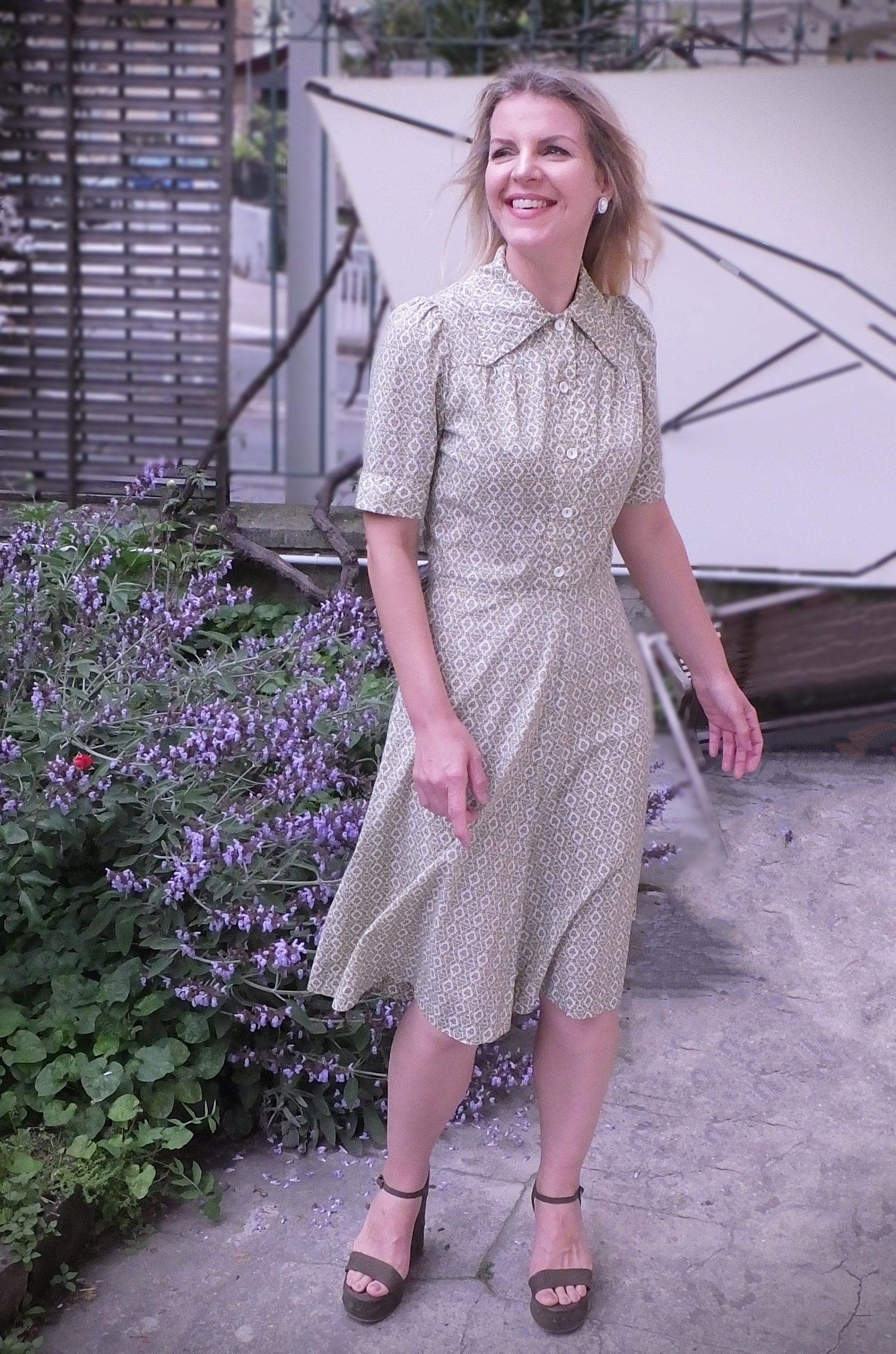 1970s Liberty of London Hildebrand Cotton Day Dress Earthy Olive Tones