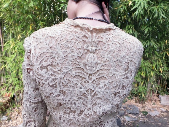 1920s antique ivory battenburg lace blouse, silk … - image 9