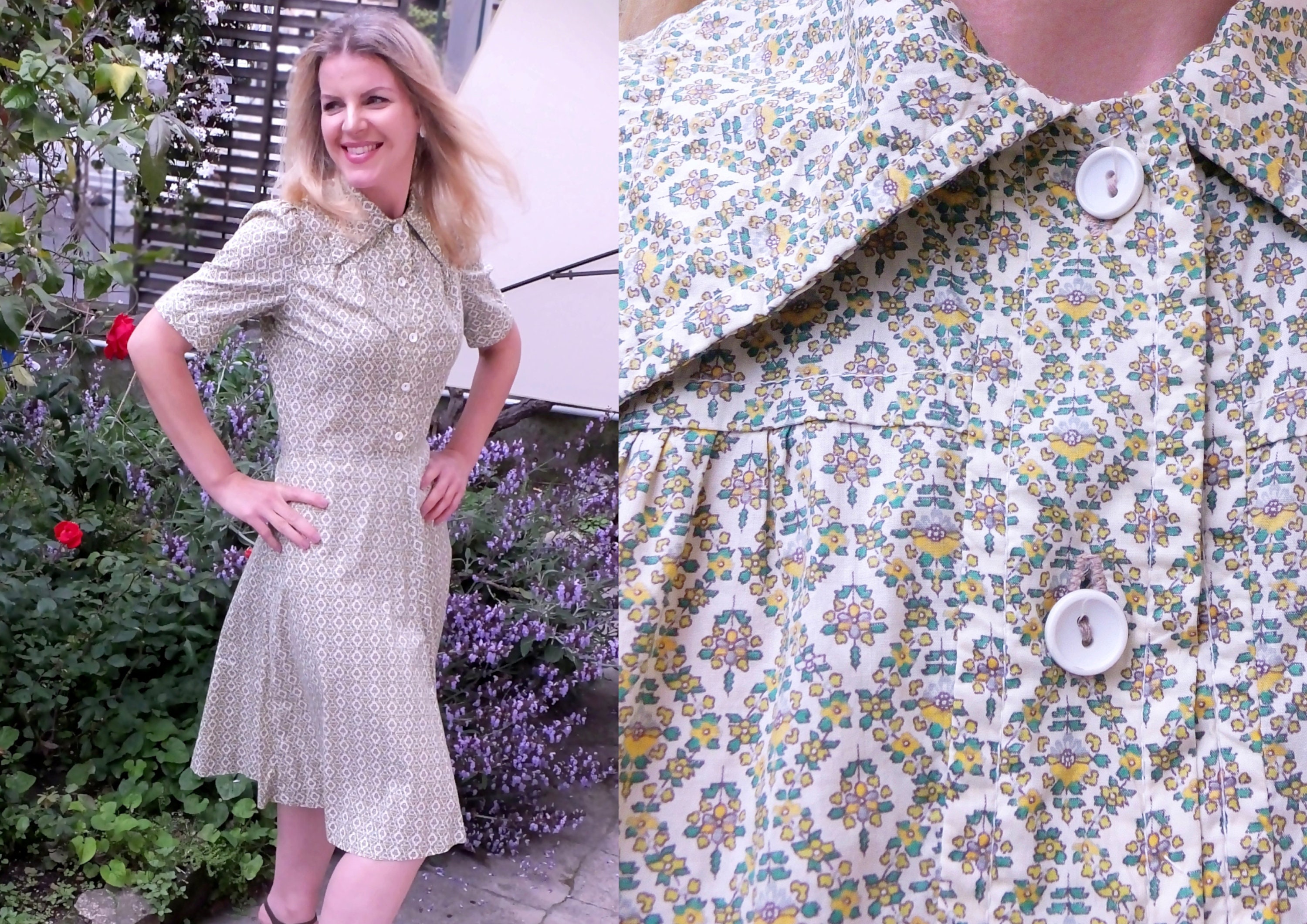 1970s Liberty of London Hildebrand Cotton Day Dress Earthy Olive Tones