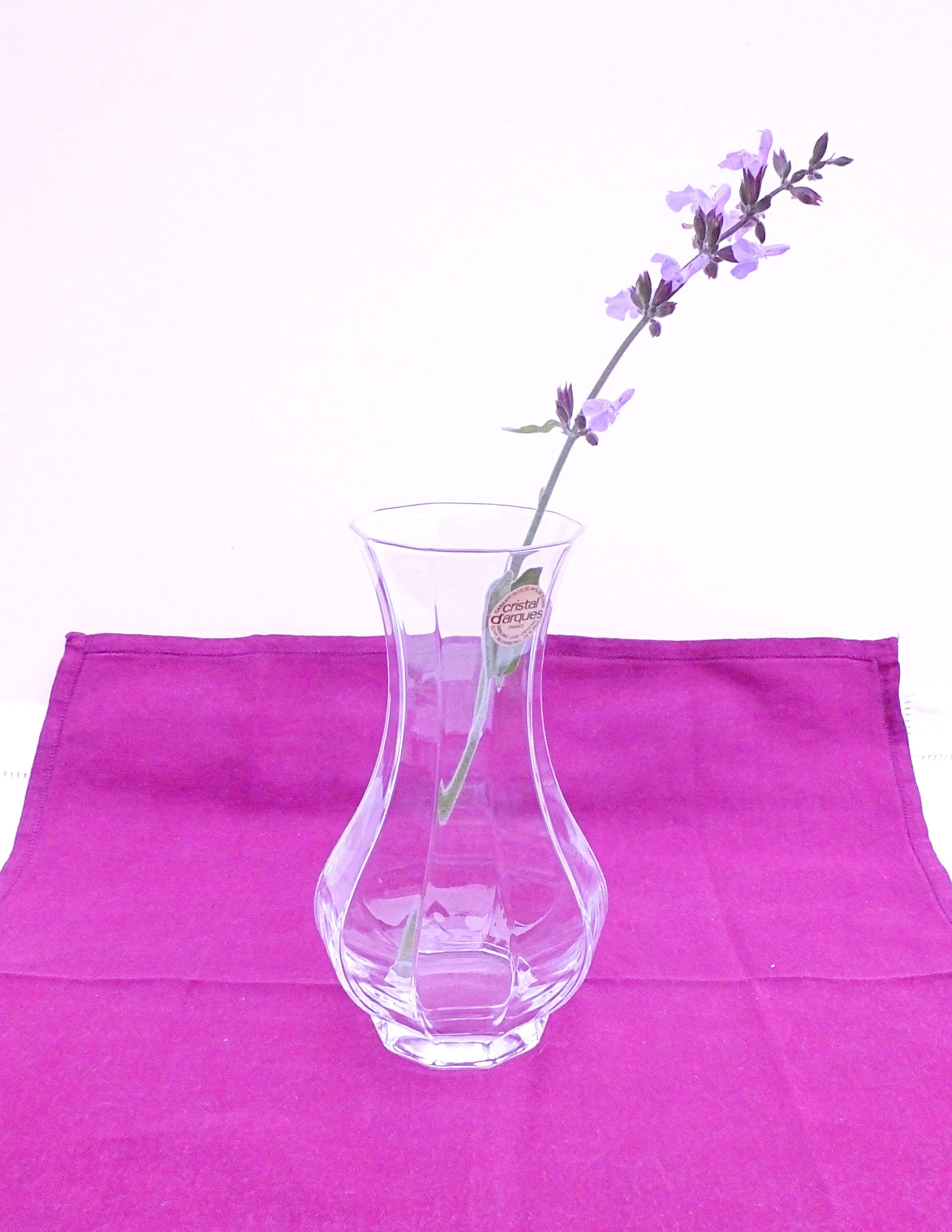 Vase en Cristal Français Vintage - d'arques de Taille Moyenne Étiquette Encore Intacte Non Coloré -D