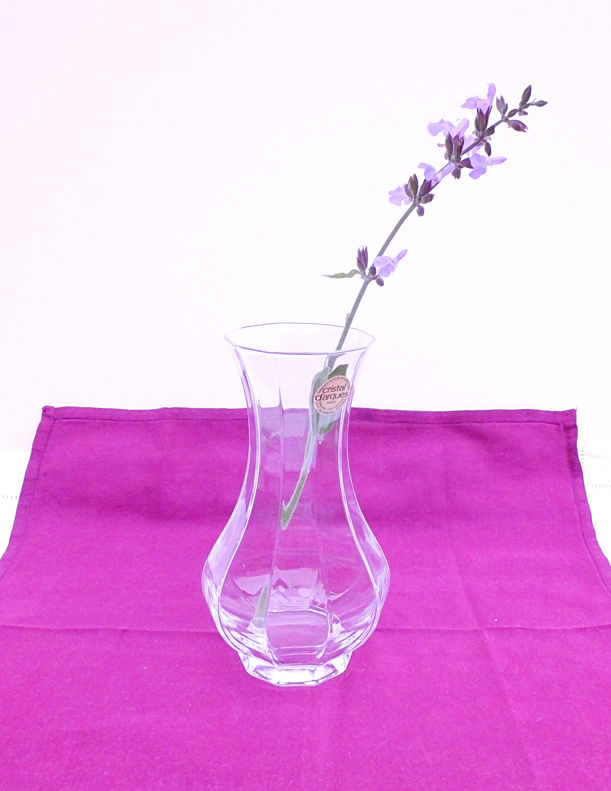 Vase en Cristal Français Vintage - d'arques de Taille Moyenne Étiquette Encore Intacte Non Coloré -D