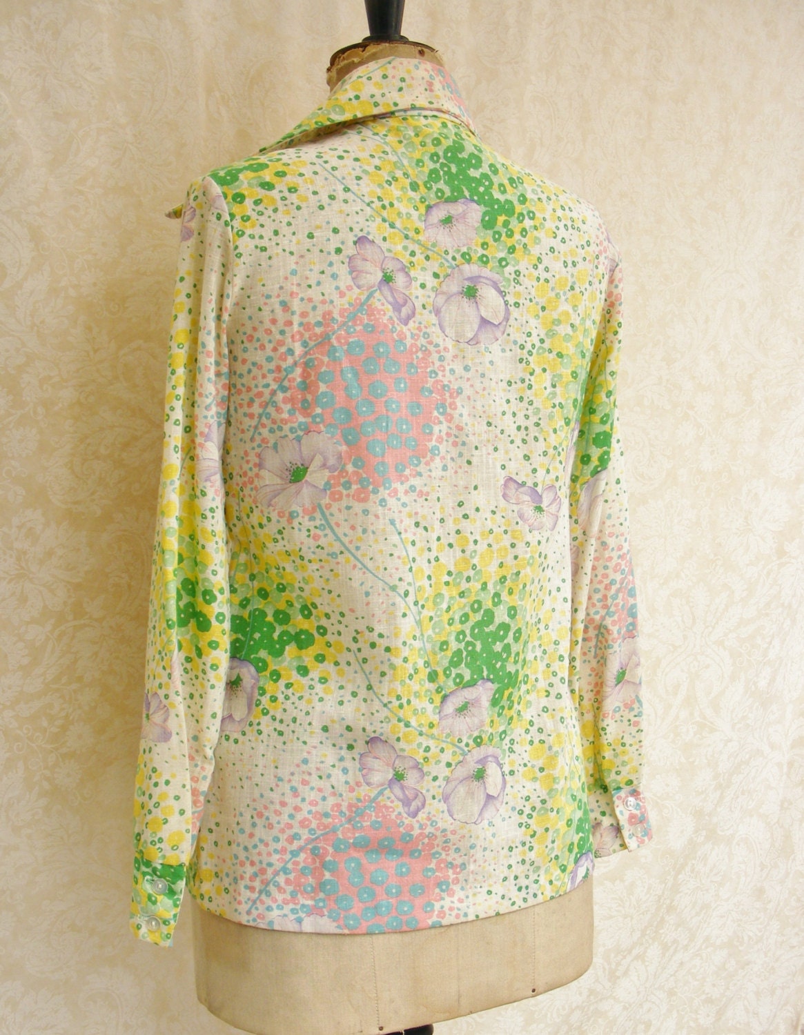 1960s Beeline Blouse Bright Green and Yellow Floral Motif - Etsy