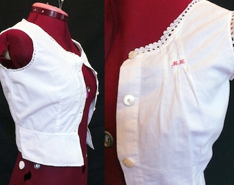 Authentic Victorian button up top - never worn - trousseau -original buttons - monogrammed - to be worn with corset - muslin - hand stitched