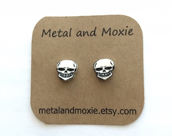 Skeleton Skull Stud Earrings, Under 10 Dollars, Jewelry Gift