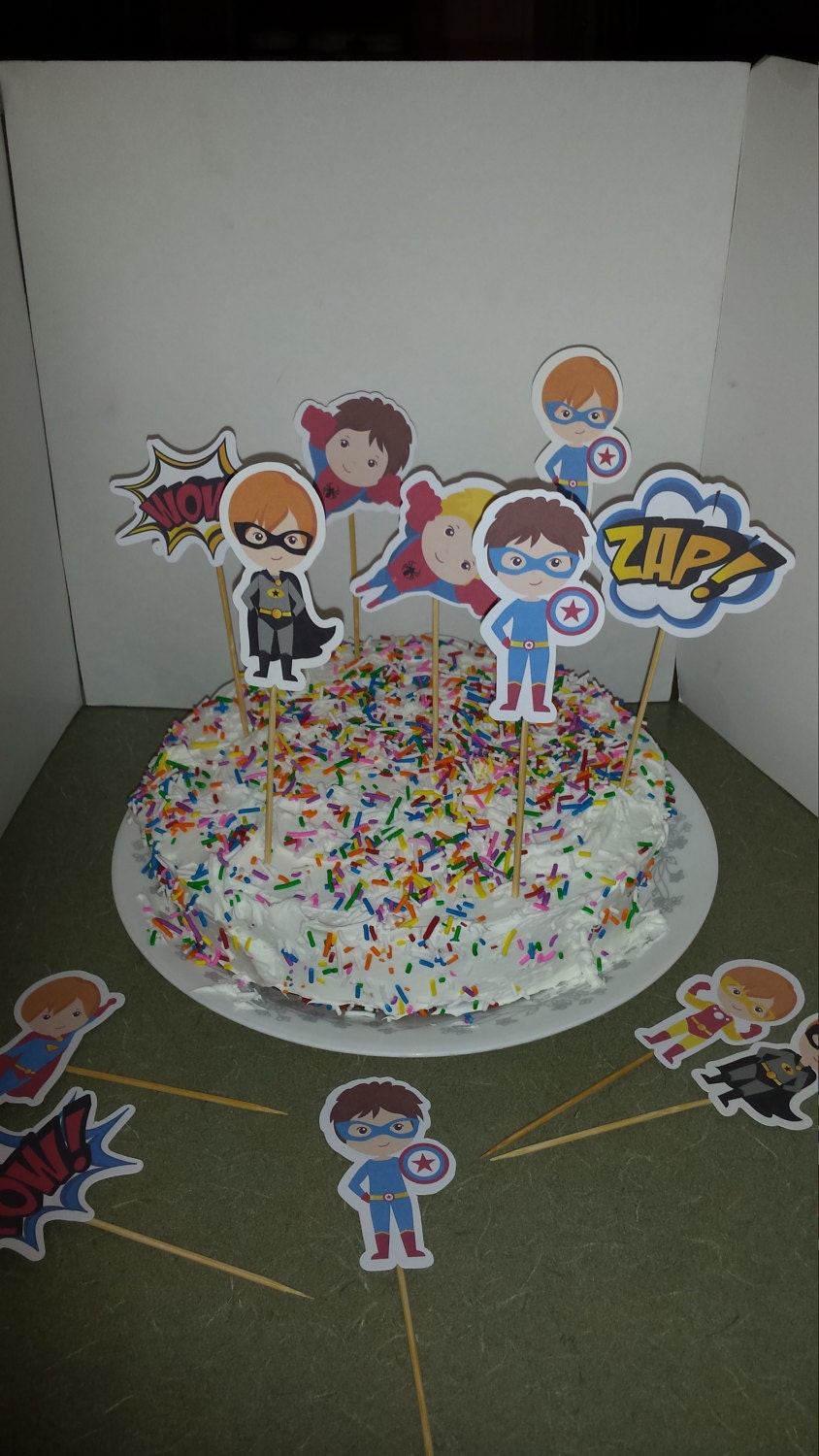 SuperHero Cake or Cupcake Toppers Set of 12... Choice of one Etsy