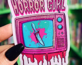 Horror-Mädchen-Aufkleber, Horrorfilm-Aufkleber, Pinker Horror-TV-Aufkleber, Halloween-Aufkleber, Wasserfester Vinyl-Aufkleber, Horror-Dekoration