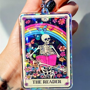 The Reader Tarot Card Keychain: Holographic Glitter Acrylic