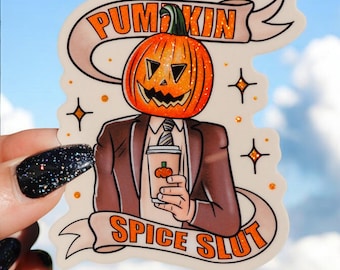Pumpkin Spice Latte Halloween Sticker: Waterproof Vinyl Decal