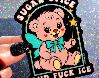 Pegatina de vinilo retro de oso kawaii: Sugar Spice, protesta contra el ICE