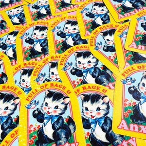 Full of Rage & Anxiety – Retro Cat Holographic Sticker