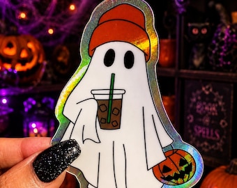 Pegatina de fantasma para café, pegatina de fantasma adorable, pegatina de Halloween, pegatina de fantasma para café helado, pegatina de vinilo impermeable, pegatina de otoño