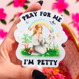 Pray For Me I'm Petty Adesivo à prova d'água, Adesivo de vinil, Adesivo engraçado, Adesivo de vinil, Adesivos para garrafas de água, laptop, adesivos para telefone