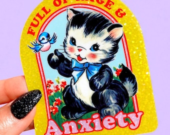 Pegatina divertida Pegatina de gato lindo Pegatina de ansiedad Lleno de rabia y ansiedad Pegatina de vinilo estética Pegatina para portátil o botella de agua