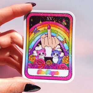Waterdichte sticker vinger tarotkaart, vinylsticker, holografische glitter, tarotkaartsticker, waterfles, laptop, telefoonstickers