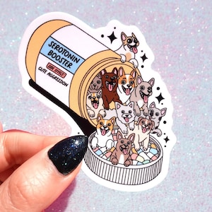 Dogs Serotonin Booster Sticker: Funny Hand Illustrated Waterproof Decal