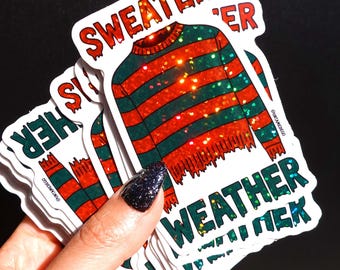 Sweater Weather Sticker, Fall Sticker, Cozy Autumn Sticker, Halloween Sticker, Waterproof Vinyl Sticker, Fall Aesthetic Decor