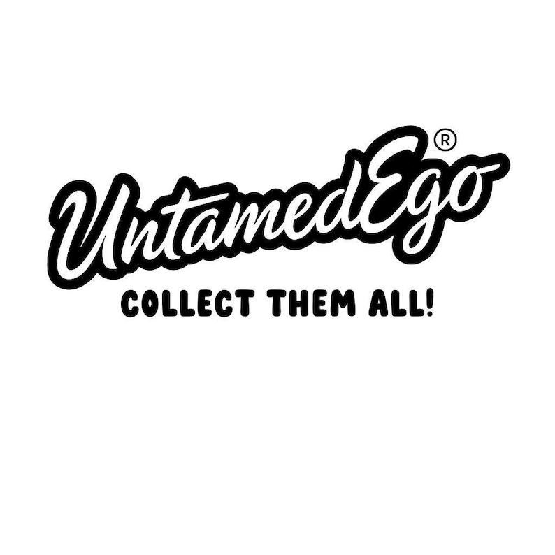 May include: Black and white logo with the words "Untamed Ego" in a stylized font, with the tagline "Collect Them All!" below. The logo is set against a plain white background.