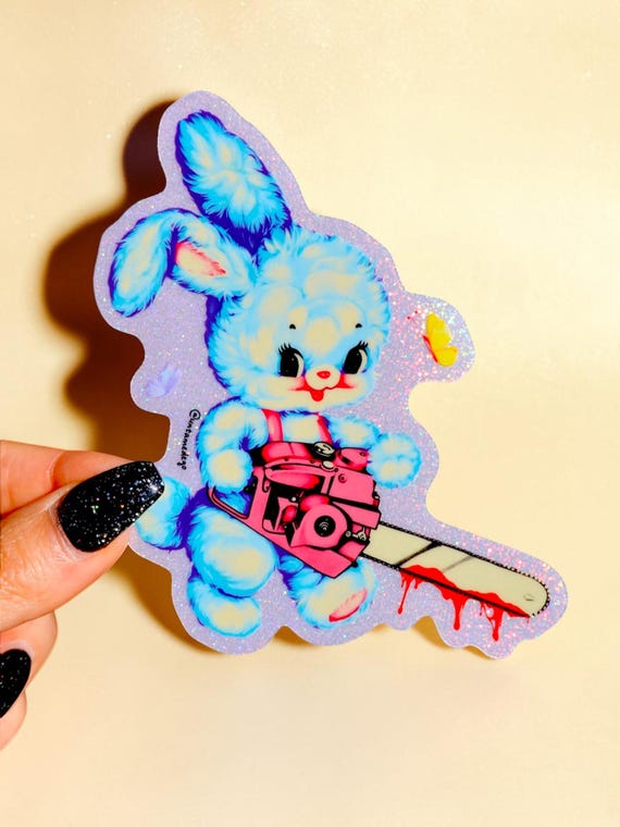 Funny Sticker Cute Bunny Sticker Chainsaw Aesthetic Vinyl Decal Cute Chaos Laptop Water Bottle Sticker