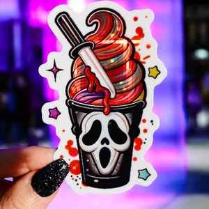 Cute Halloween Sticker- Horror Ghost Sundae Halloween Sticker, Vinyl Sticker, Waterproof Sticker, Holographic Sticker