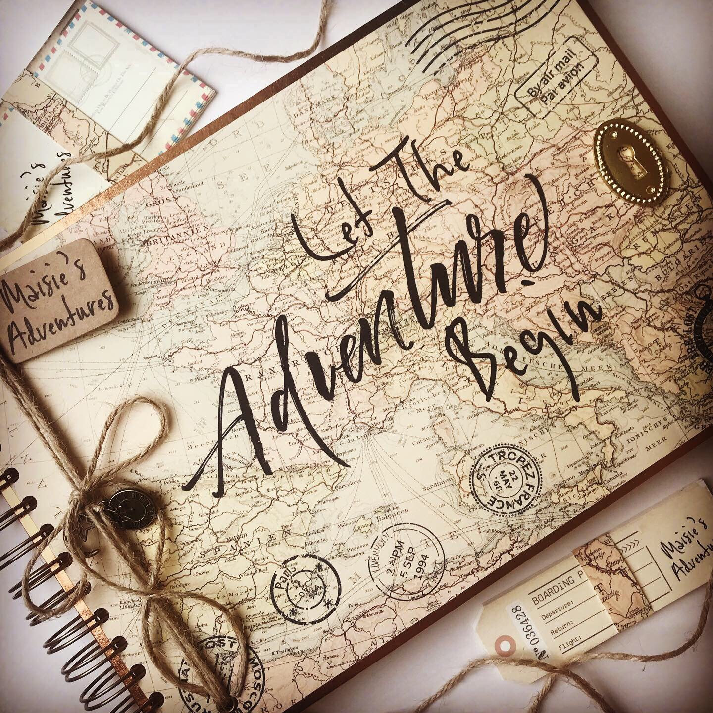 Our Adventure Book Photo Album Engraved Wood Cover, Photo
