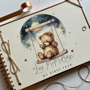 Handmade Personalised My First Year Scrapbook/ Baby Memory Book/ Teddy Bear Baby Book/ Baby Scrapbook/ Baby Book/ Teddy Bear Scrapbook/ A4