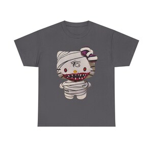 Hello Kitty Inspired Mummy T-Shirt – Glam Gore Horror Tee | Egyptian Eye & Scary Mouth | Unisex Heavyweight Undead Pet Shop Shirt Halloween image 8