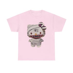 Hello Kitty Inspired Mummy T-Shirt – Glam Gore Horror Tee | Egyptian Eye & Scary Mouth | Unisex Heavyweight Undead Pet Shop Shirt Halloween image 3