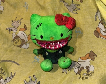 Hello kitty inspired custom handmade horror plushie Frankenstein stuffed animal, tik tok, scary, spooky, Hallowee, goth, emo, Undeadpetshop