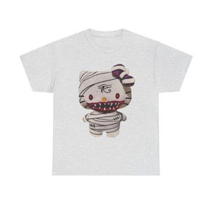 Hello Kitty Inspired Mummy T-Shirt – Glam Gore Horror Tee | Egyptian Eye & Scary Mouth | Unisex Heavyweight Undead Pet Shop Shirt Halloween image 7