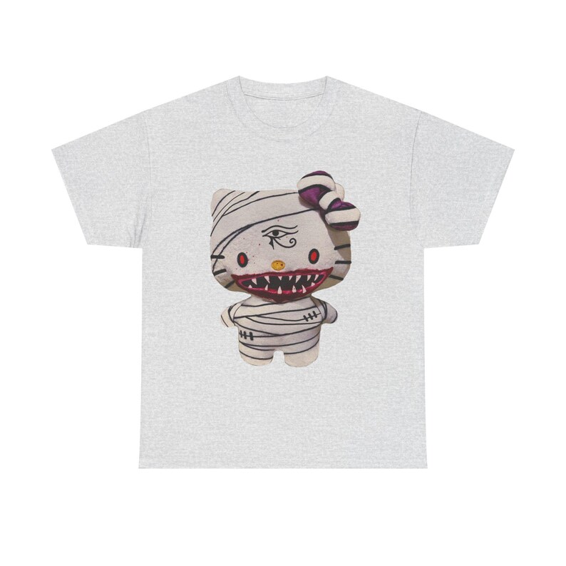 Hello Kitty Inspired Mummy T-Shirt – Glam Gore Horror Tee | Egyptian Eye & Scary Mouth | Unisex Heavyweight Undead Pet Shop Shirt Halloween image 7