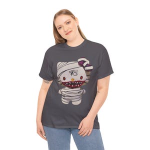 Hello Kitty Inspired Mummy T-Shirt – Glam Gore Horror Tee | Egyptian Eye & Scary Mouth | Unisex Heavyweight Undead Pet Shop Shirt Halloween image 2