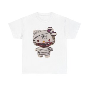 Hello Kitty Inspired Mummy T-Shirt – Glam Gore Horror Tee | Egyptian Eye & Scary Mouth | Unisex Heavyweight Undead Pet Shop Shirt Halloween image 6