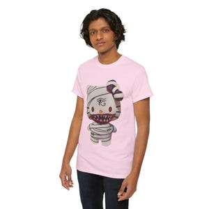 Hello Kitty Inspired Mummy T-Shirt – Glam Gore Horror Tee | Egyptian Eye & Scary Mouth | Unisex Heavyweight Undead Pet Shop Shirt Halloween image 10