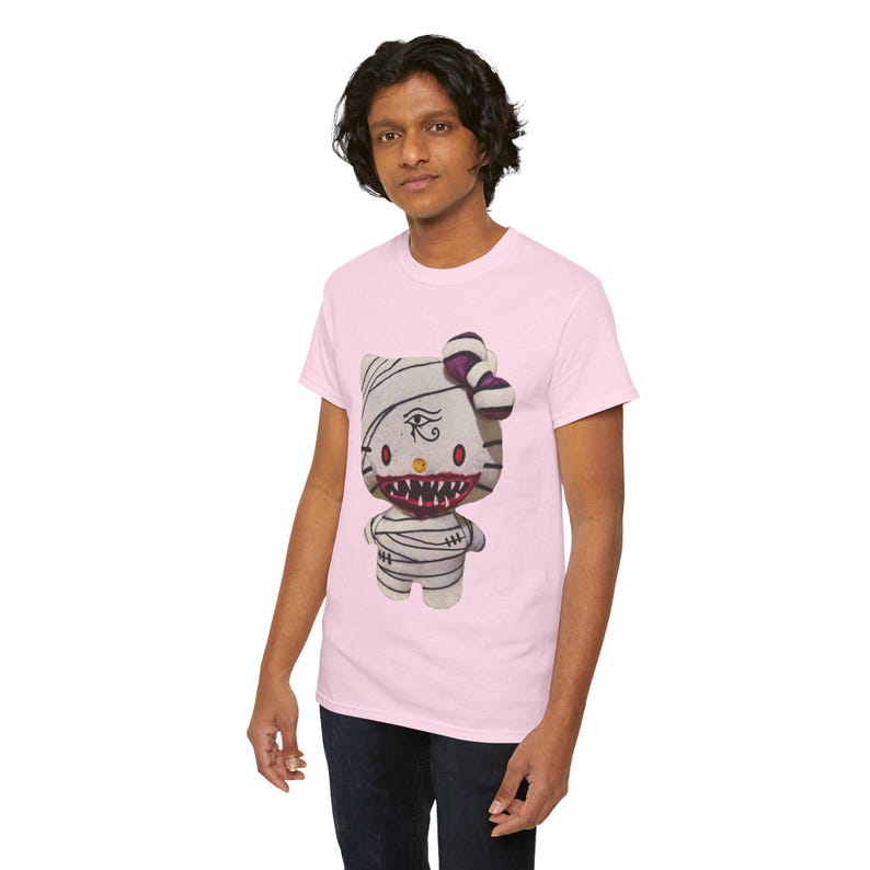 Hello Kitty Inspired Mummy T-Shirt – Glam Gore Horror Tee | Egyptian Eye & Scary Mouth | Unisex Heavyweight Undead Pet Shop Shirt Halloween image 10