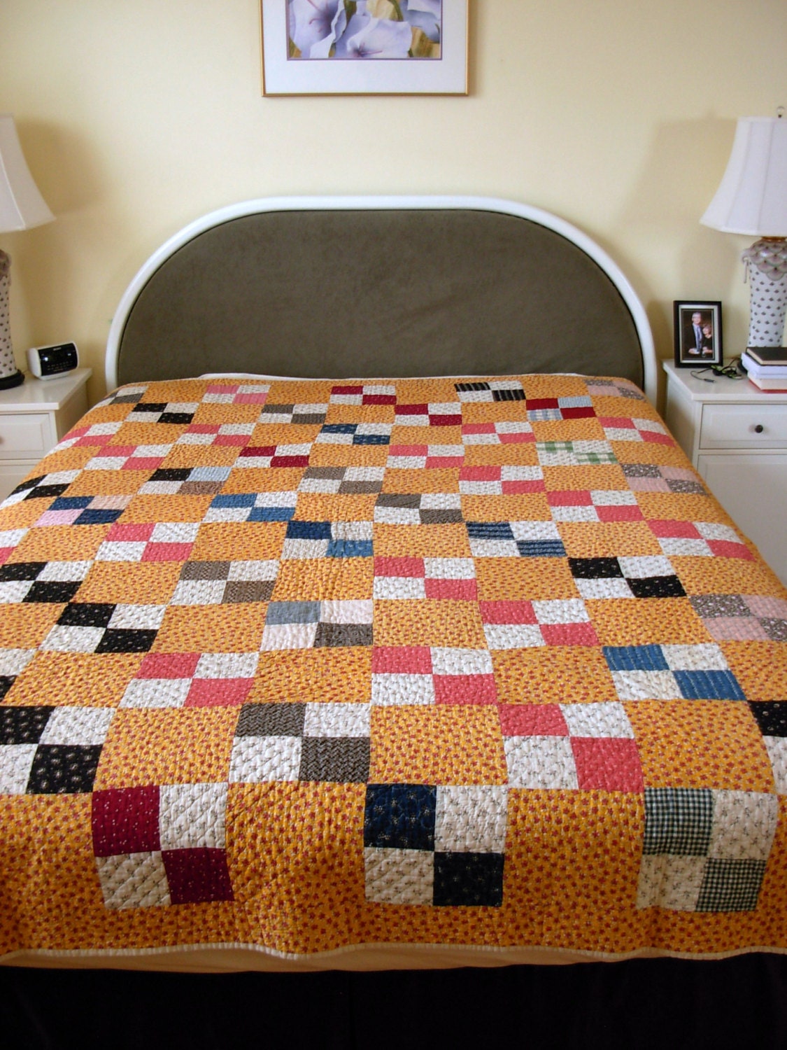 Lovely Antique Four Patch Handmade Quilt made in Indianathumbnail