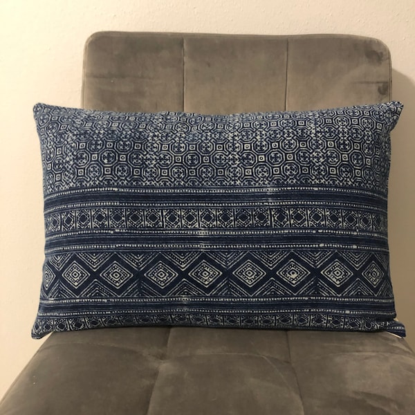 Blue and White Patterned 12x18 Inch Pillow Cover