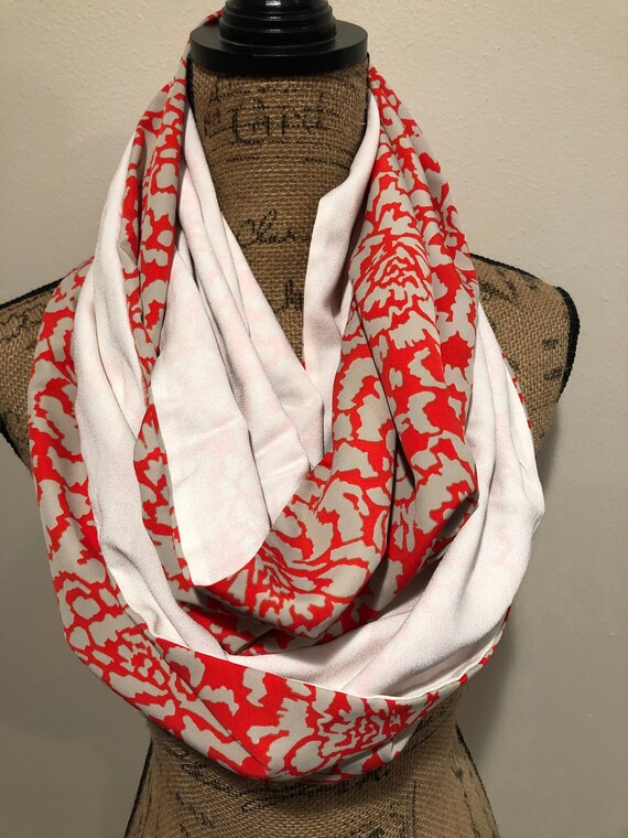 Red Floral and Cream Infinity Scarf Etsy