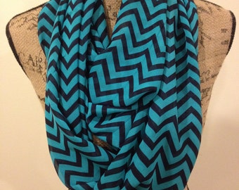 Teal and Navy Chevron Infinity Scarf