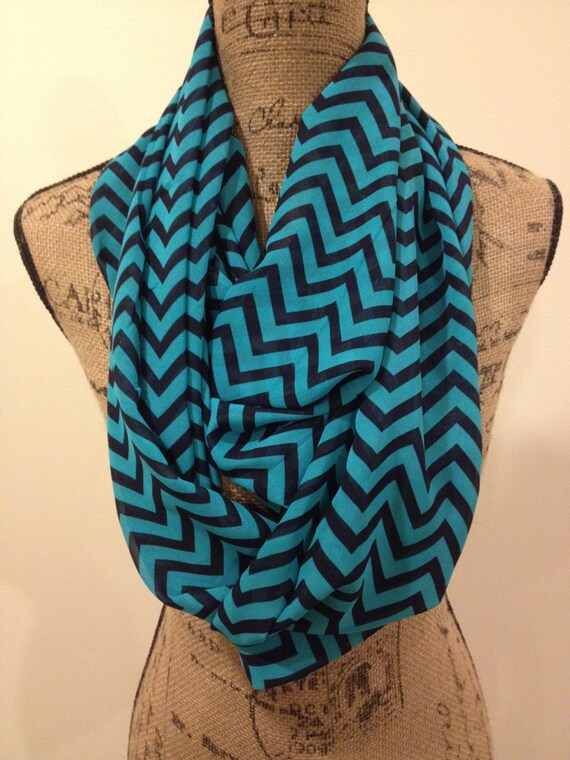 Teal and Navy Chevron Infinity Scarf - Etsy